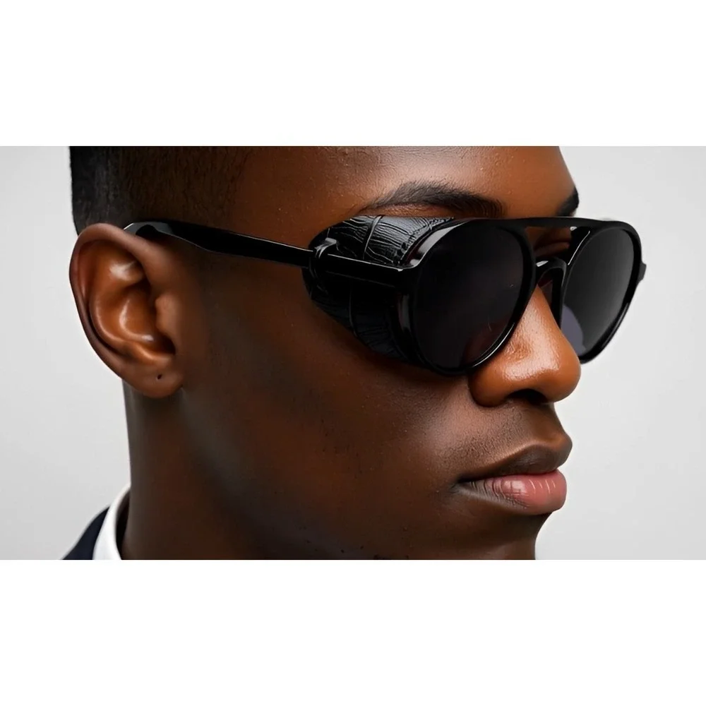 Round Sunglasses Dark Black Glasses Style Men Bold Black Unique Protective Music